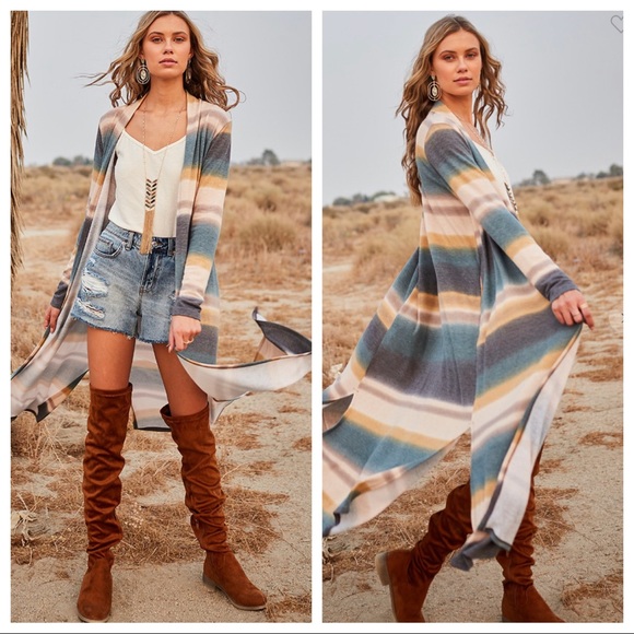 37 Boho Chic Ombré Striped Long Open Cardigan - Picture 4 of 4